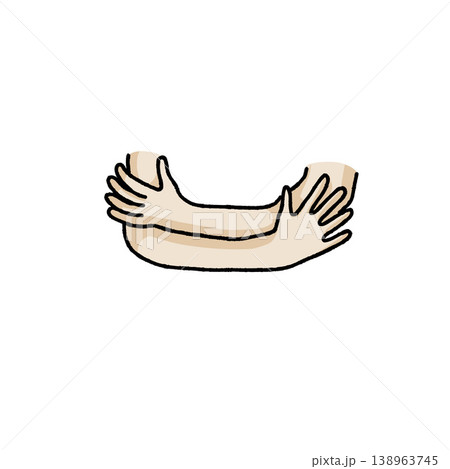 Hugging hands, colorful doodle arm hug, support and love gesture sketch. Palette embracing silhouette, care friendship symbol, human touch hand drawn art. Hugging hands Hugging hands, colorful doodle arm hug, support and love gesture sketch. Palette embracing silhouette, care friendship symbol, human touch hand drawn art. Hugging hands 138963745