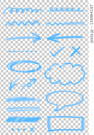 A set of hand-drawn underline markers, speech bubbles, and arrows. For highlighting important points. Blue and light blue. A set of hand-drawn underline markers, speech bubbles, and arrows. For highlighting important points. Blue and light blue. 138964197