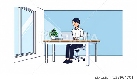 パソコンで在宅ワークをする若い男性（リモートワーク・ビジネス・コピースペース） 138964701