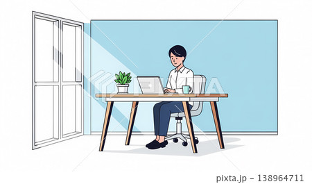 パソコンで在宅ワークをする若い女性(リモートワーク・ビジネス・コピースペース) パソコンで在宅ワークをする若い女性(リモートワーク・ビジネス・コピースペース) 138964711