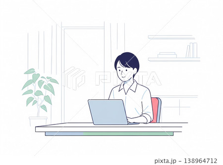 パソコンで在宅ワークをする若い女性（リモートワーク・ビジネス・コピースペース） 138964712
