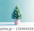 Indoor tree. Christmas tree in a garden pot on a white background. Christmas mockup. 138964928