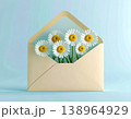 Romantic template. Post envelope with chamomile flowers decoration. Greeting message. Mockup design. 138964929