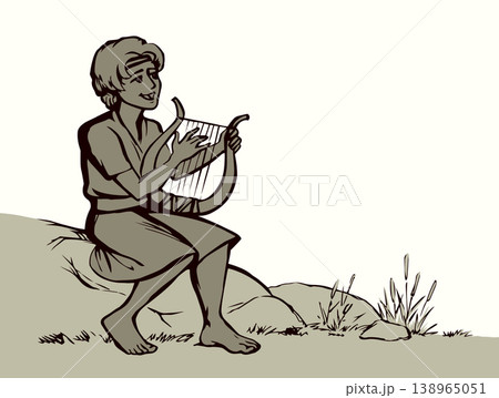 Vector drawing. Guy playing the harp Vector drawing. Guy playing the harp 138965051