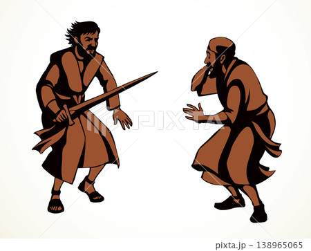 Vector drawing. Afraid man in eastern clothes Vector drawing. Afraid man in eastern clothes 138965065