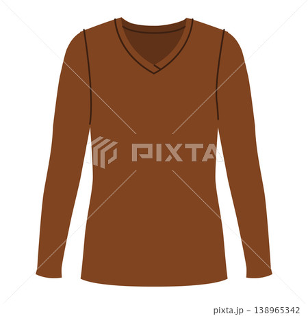 Brown V neck top with fitted silhouette, clean construction lines and smooth shaping, minimal structure and simple casual appearance suitable for everyday wear. Technical fashion illustration front 138965342
