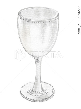 Silver cup hand painted watercolor illustration with goblet and trophy cup form. Cup isolated clipart object with minimal clean style. Suitable for restaurant, menu and kitchenware design. 138965359