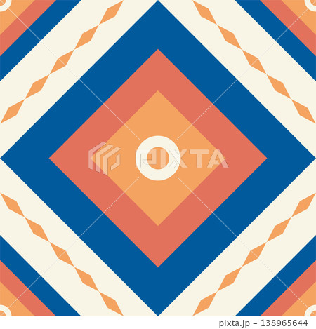 Seamless geometric Moroccan tile pattern with concentric diamonds in azure blue and terracotta rust. Seamless geometric Moroccan tile pattern with concentric diamonds in azure blue and terracotta rust. 138965644