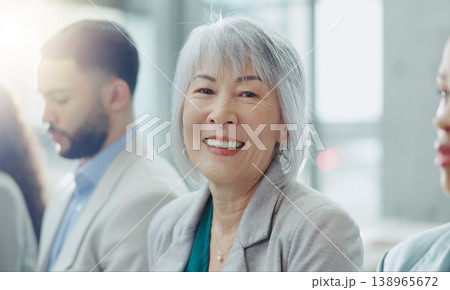 Portrait, group or Asian woman in workshop, business people or conference with planning, lens flare or smile. Face, senior person or employee in meeting, staff or consultant with coaching or seminar Portrait, group or Asian woman in workshop, business people or conference with planning, lens flare or smile. Face, senior person or employee in meeting, staff or consultant with coaching or seminar 138965672