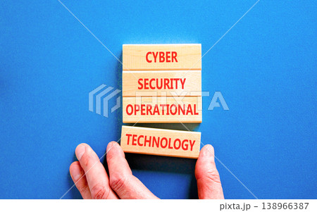 Cyber security symbol. Concept words Cyber security operational technology on beautiful wooden blocks. Beautiful blue background. Business Cyber security operational technology concept. Copy space. 138966387
