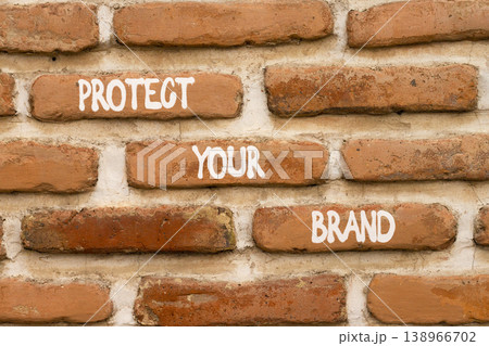 Protect your brand words symbol. Concept words Protect your brand on beautiful brown brick wall. Beautiful brown brick wall background. Business and protect your brand concept. Copy space. Protect your brand words symbol. Concept words Protect your brand on beautiful brown brick wall. Beautiful brown brick wall background. Business and protect your brand concept. Copy space. 138966702