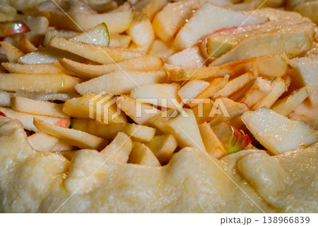 Galette, open pie with apples baking in electric oven: close up Galette, open pie with apples baking in electric oven: close up 138966839