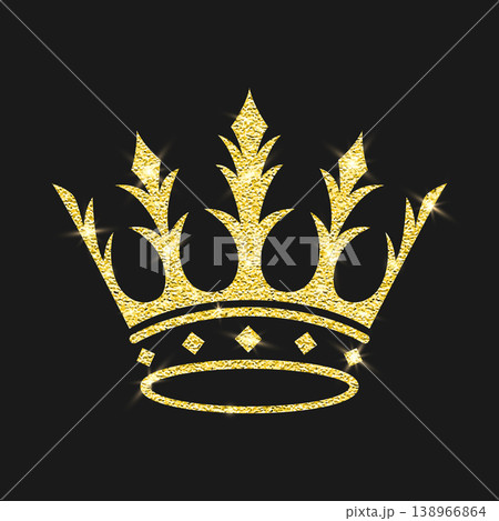 Vector Shining Gold Glitter Crown Icon. Royal Tiara. Luxury Sparkle Crown Emblem on Black. Gold Glitter Crown Icon for Queen and King. Gold Glitter Crown Clipart, Luxury Tiara Logo, Sparkling Jewel Vector Shining Gold Glitter Crown Icon. Royal Tiara. Luxury Sparkle Crown Emblem on Black. Gold Glitter Crown Icon for Queen and King. Gold Glitter Crown Clipart, Luxury Tiara Logo, Sparkling Jewel 138966864