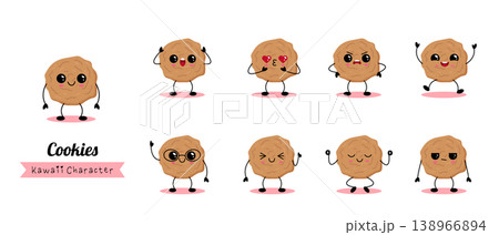 Cute cookie characters show various emotions 138966894