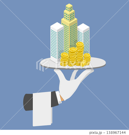 3D Isometric Flat Vector Illustration of Property On A Tray, Real Estate Concept 138967144