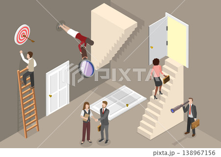 3D Isometric Flat Vector Illustration of Confusing Decisions, Challenges In Selecting A Career Path And Making The Right Business Decisions 138967156