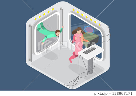 3D Isometric Flat Vector Illustration of Space Station, Female Astronauts In Spacecraft 3D Isometric Flat Vector Illustration of Space Station, Female Astronauts In Spacecraft 138967171