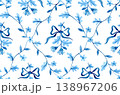Watercolor seamless pattern with diamond. whimsical blue flowers and leaves whimsical 138967206