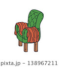 Hand drawn doodle soft armchair with blanket icon. Line art boho lounge drawing 138967211