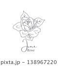Hand drawn black and white line art flower with text june rose 138967220