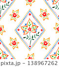 oriental print of diamonds and flowers. seamless pattern in a folk style. 138967262