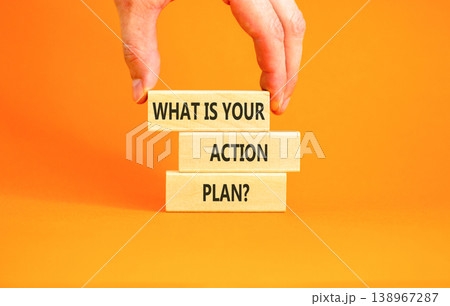What is your action plan symbol. Concept words What is your action plan on beautiful blocks. Beautiful orange background. Businessman's hand. Business what is your action plan concept. Copy space. What is your action plan symbol. Concept words What is your action plan on beautiful blocks. Beautiful orange background. Businessman's hand. Business what is your action plan concept. Copy space. 138967287