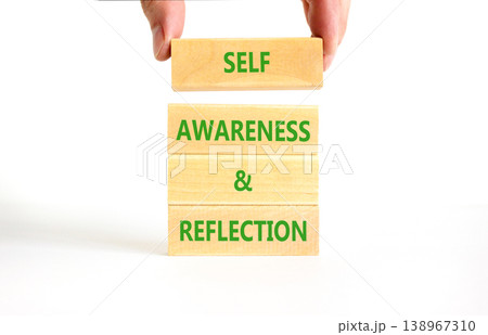 Self awareness and reflection symbol. Concept words Self awareness and reflection on beautiful wooden blocks. Beautiful white background. Psychological self awareness reflection concept. Copy space. Self awareness and reflection symbol. Concept words Self awareness and reflection on beautiful wooden blocks. Beautiful white background. Psychological self awareness reflection concept. Copy space. 138967310