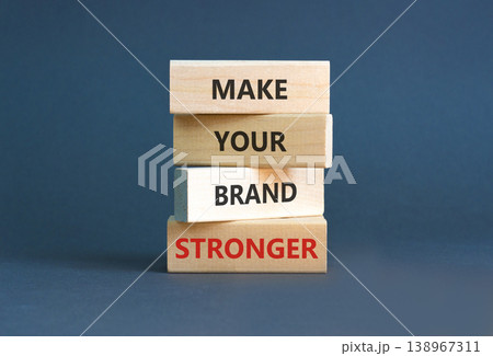 Make your brand stronger words symbol. Concept words Make your brand stronger on beautiful wooden blocks. Beautiful grey background. Business make your brand stronger concept. Copy space. Make your brand stronger words symbol. Concept words Make your brand stronger on beautiful wooden blocks. Beautiful grey background. Business make your brand stronger concept. Copy space. 138967311