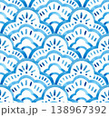 Watercolor seamless pattern with a tiled pattern. Blue scale ornament. 138967392