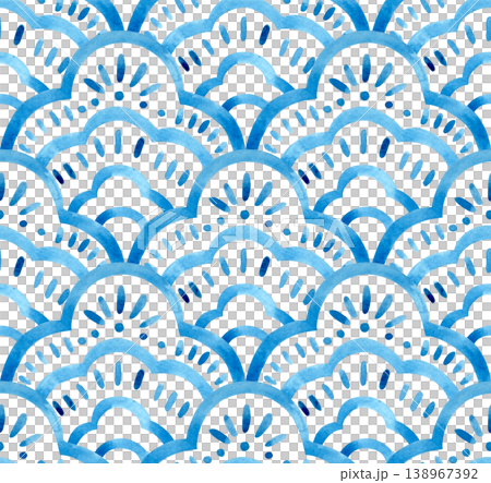 Watercolor seamless pattern with a tiled pattern. Blue scale ornament. 138967392