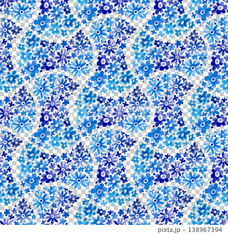 Watercolor seamless pattern with a tiled blue ornament Watercolor seamless pattern with a tiled blue ornament 138967394