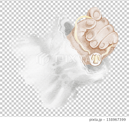 Child hand watercolor hand painted illustration holding pendant jewelry. Hand isolated close up object with minimal simple composition. Design element for family, gift and emotional concept use. Child hand watercolor hand painted illustration holding pendant jewelry. Hand isolated close up object with minimal simple composition. Design element for family, gift and emotional concept use. 138967399