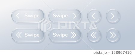Glass arrow button for swipe navigation. Sleek UI icon with transparent effect, perfect for apps, stories, and modern interface designs with glassmorphism style. 138967410
