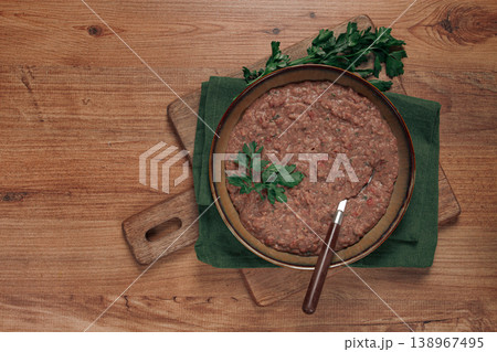 Red bean lobio,a traditional Georgian dish, on a wooden table, homemade, 138967495