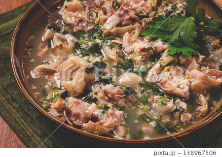 Muzhuzhi, a Georgian dish made from pork legs, with spices and herbs, homemade 138967506