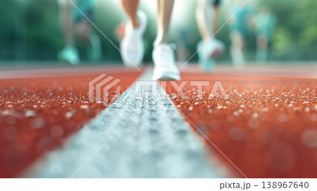 Low Angle View of Runners on Red Track with Motion Blur 138967640