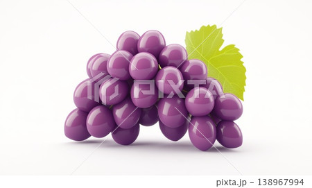 Three dimensional purple grapes with green leaf isolated on white background 138967994
