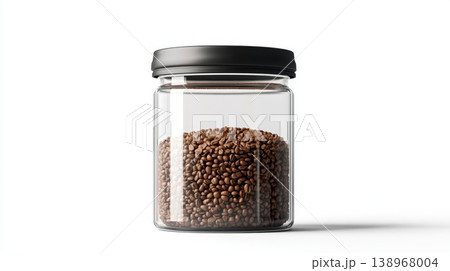 Isolated glass jar filled with coffee beans on white background Isolated glass jar filled with coffee beans on white background 138968004