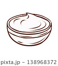 Dipping sauce in bowl. Vector illustration in clean hand-drawn line art style. Condiment element for fast food menus, takeaway packaging, recipe cards, cafe posters and restaurant graphics. 138968372