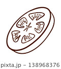 Tomato slice. Vector illustration in engraving style. Fresh vegetable ingredient icon used for burger menus, recipe cards, food infographics, restaurant labels, and food blog graphics. 138968376