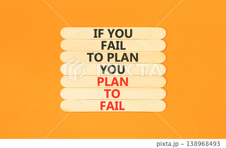 Planning to fail symbol. Concept words If you fail to plan you plan to fail on beautiful wooden sticks. Beautiful orange paper background. Business planning to fail concept. Copy space. 138968493