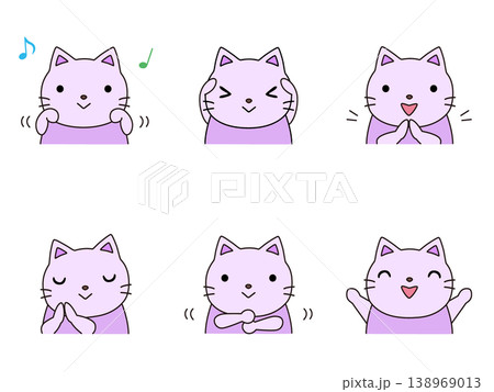 手遊びをするネコのイラストセット 138969013