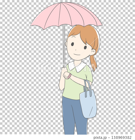 一位女士撐著傘的插圖——雨季——外出 一位女士撐著傘的插圖——雨季——外出 138969382