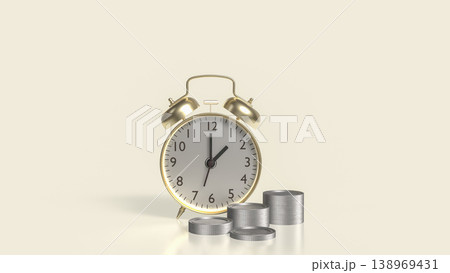 Time And Money Concept With Alarm Clock And Stacked Coins 3d render. 138969431
