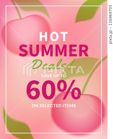 Bright seasonal sale card with sixty percent discount and pink cherries 138969705