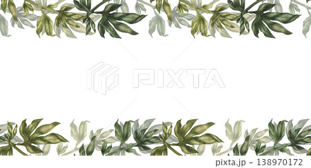 Green watercolor frame of peony branches. Hand-painted botanical greenery template with natural texture for floral design, wedding invitations, branding, packaging, patterns, elegant botanical decor Green watercolor frame of peony branches. Hand-painted botanical greenery template with natural texture for floral design, wedding invitations, branding, packaging, patterns, elegant botanical decor 138970172