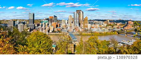 Panorama of Downtown Pittsburgh with the Monongahela River in Pennsylvania 138970328