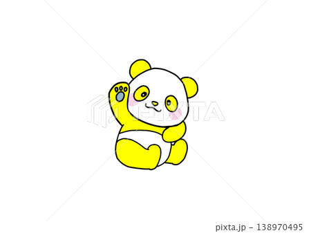 正面を向いて手を振る黄色いパンダ 正面を向いて手を振る黄色いパンダ 138970495