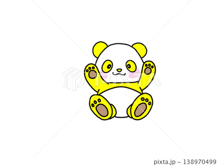 正面を向いて両手をあげる黄色いパンダ 正面を向いて両手をあげる黄色いパンダ 138970499