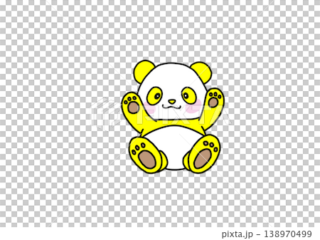 A yellow panda facing forward with both hands raised. A yellow panda facing forward with both hands raised. 138970499